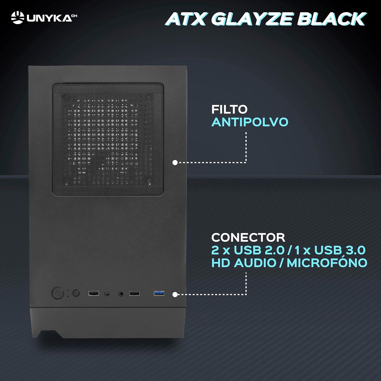 ATX Glayze Black Negra Ventana cristal - 1888