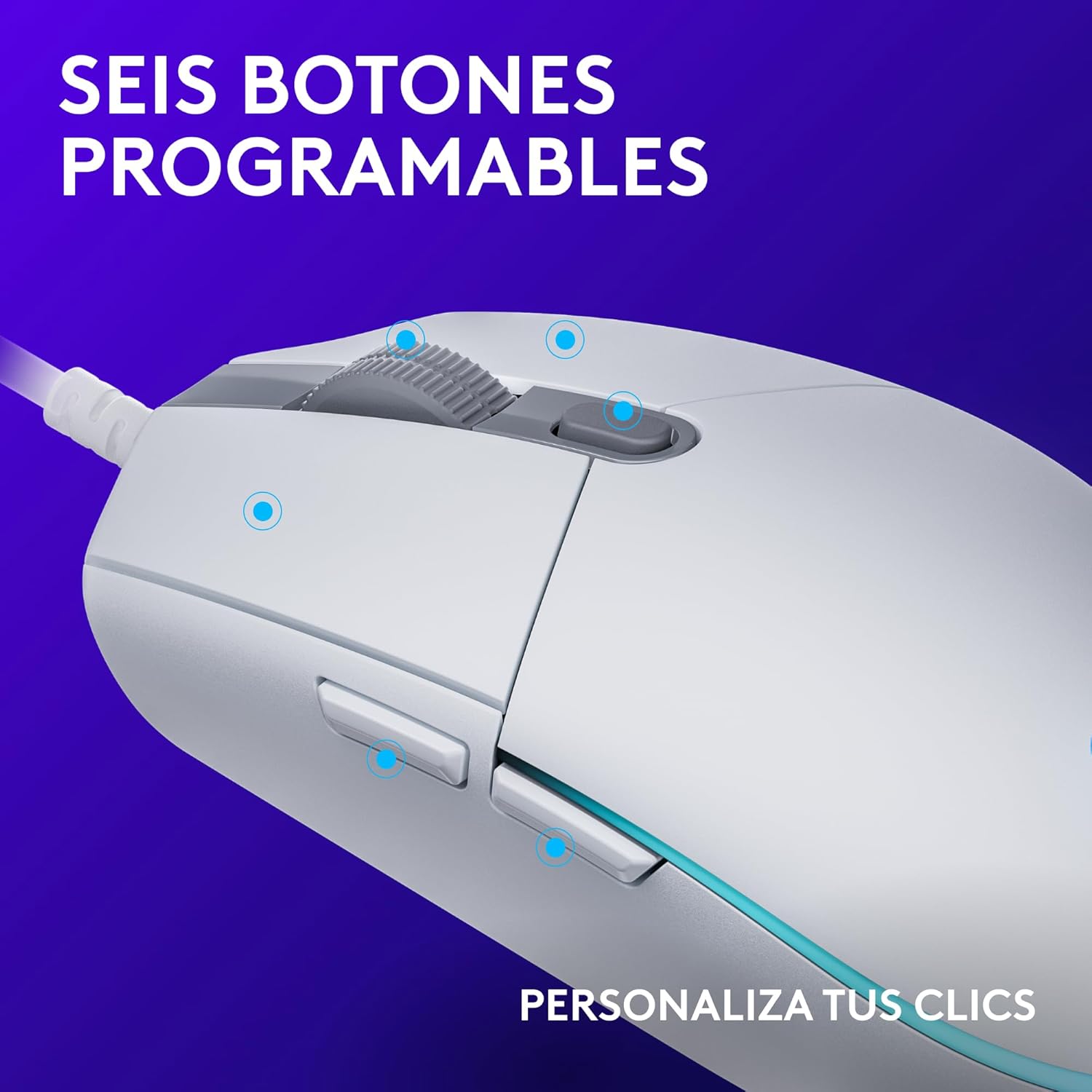 Logitech G203 LIGHTSYNC Ratón USB Gaming con Iluminación RGB Personalizable Blanco - 2293