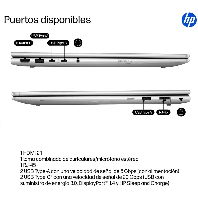 Portátil HP ProBook 4 G1i Intel Core Ultra 7 255U, 32GB 16'' AI PC, 1TB SSD, Windows 11 Pro Wolf Security - 2434